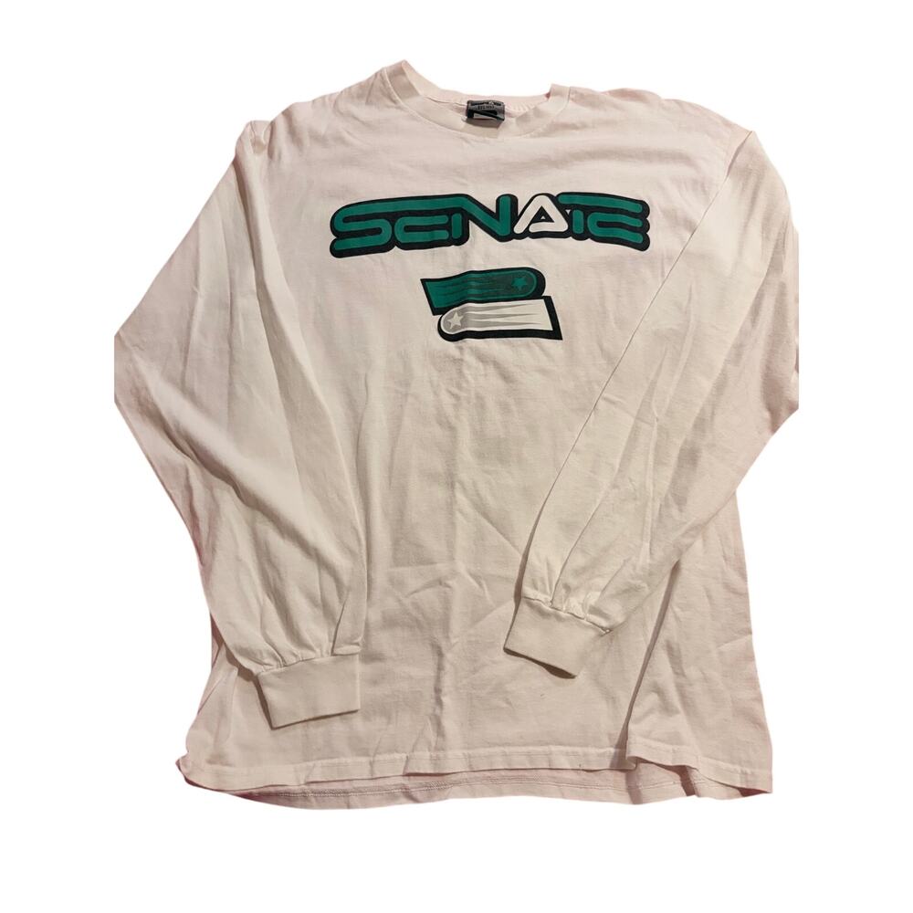Vintage Senate Long Sleeve Graphic T-Shirt Men’s XLarge White Green Y2K Skate - Picture 2 of 9